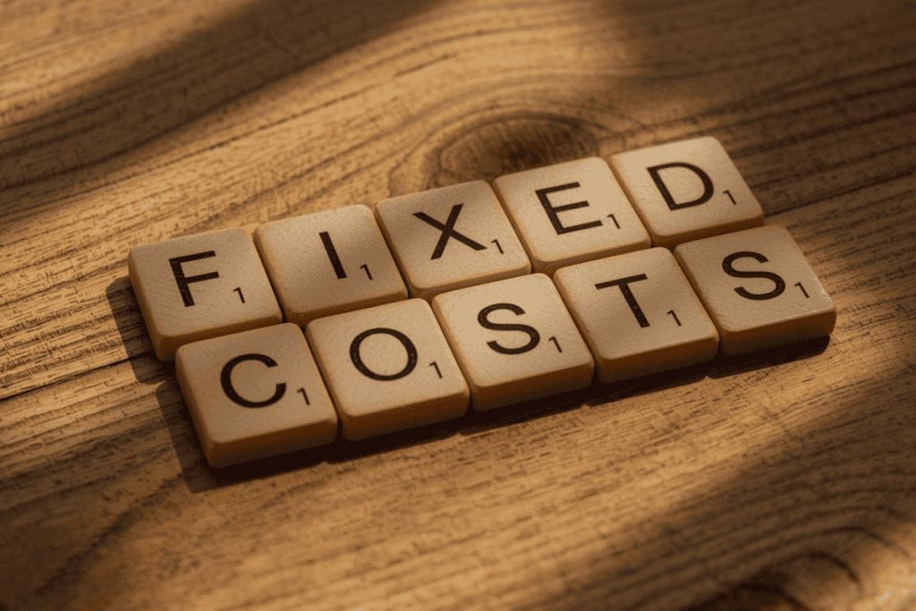 holzsteine mit den Worten Fixed Costs