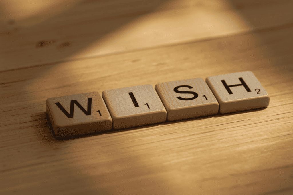 holzsteine mit den worten wish