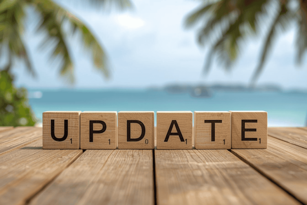 Update auf Holzsteinen auf einem Holzsteg