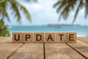 Update auf Holzsteinen auf einem Holzsteg