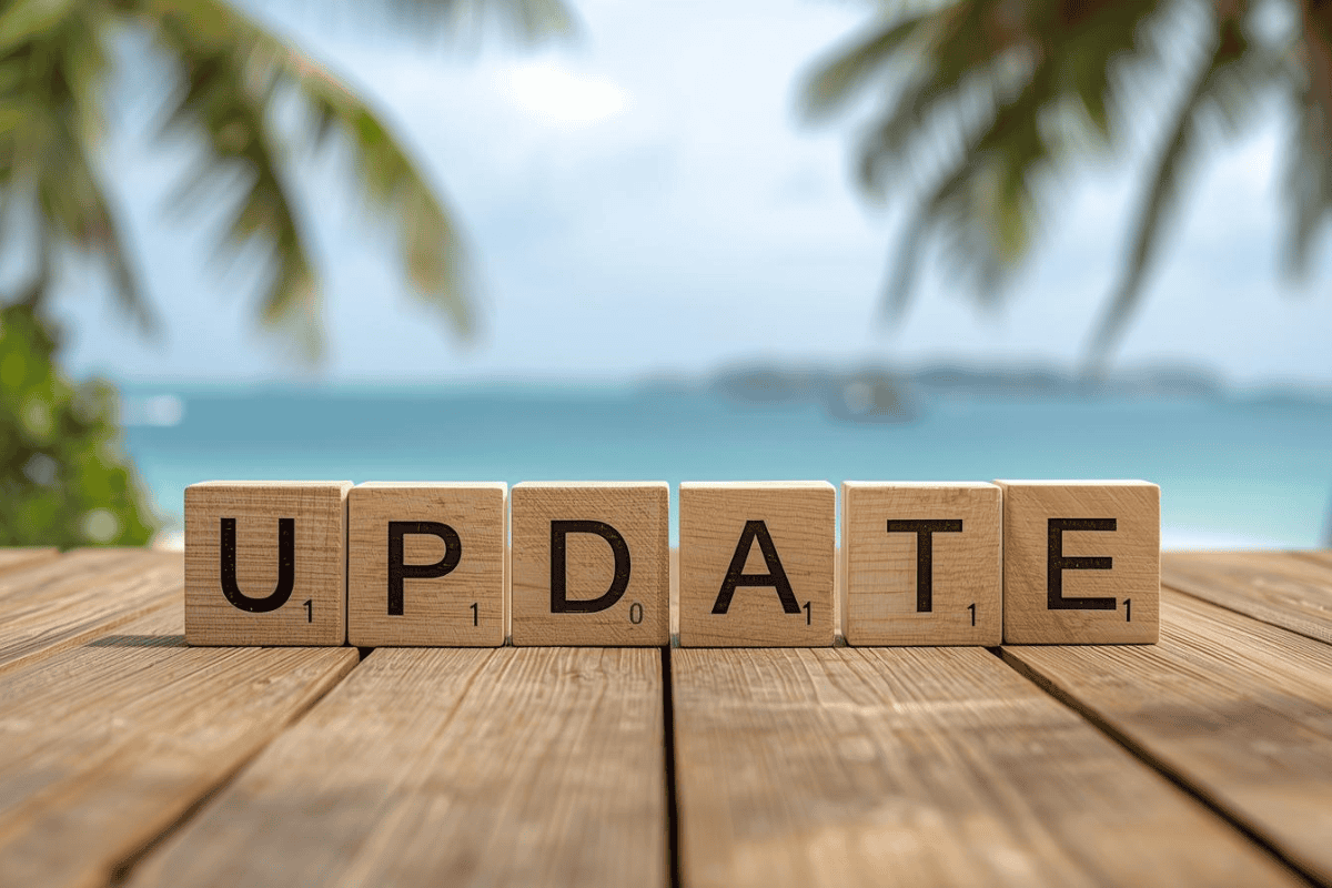 Update auf Holzsteinen auf einem Holzsteg