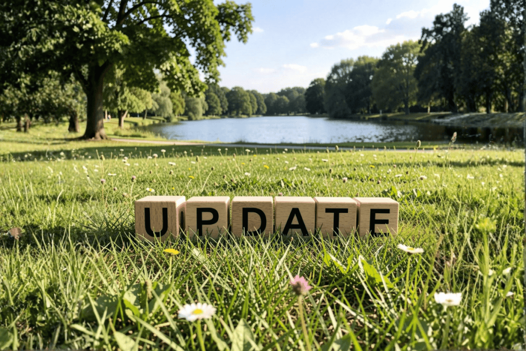 UPDATE-Schriftzüge am See im Familienalltag.